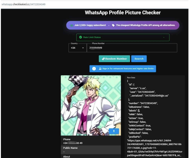 Using “WhatsApp Profile Picture Checker” to extract target WhatsApp profile information