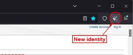 Tor Browser menu with the “New Identity” option highlighted to reset browsing activity.